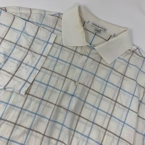 Peter Millar Men’s Short Sleeve Polo 100% Cotton Off White/Blue/Brown Sz Lg S3